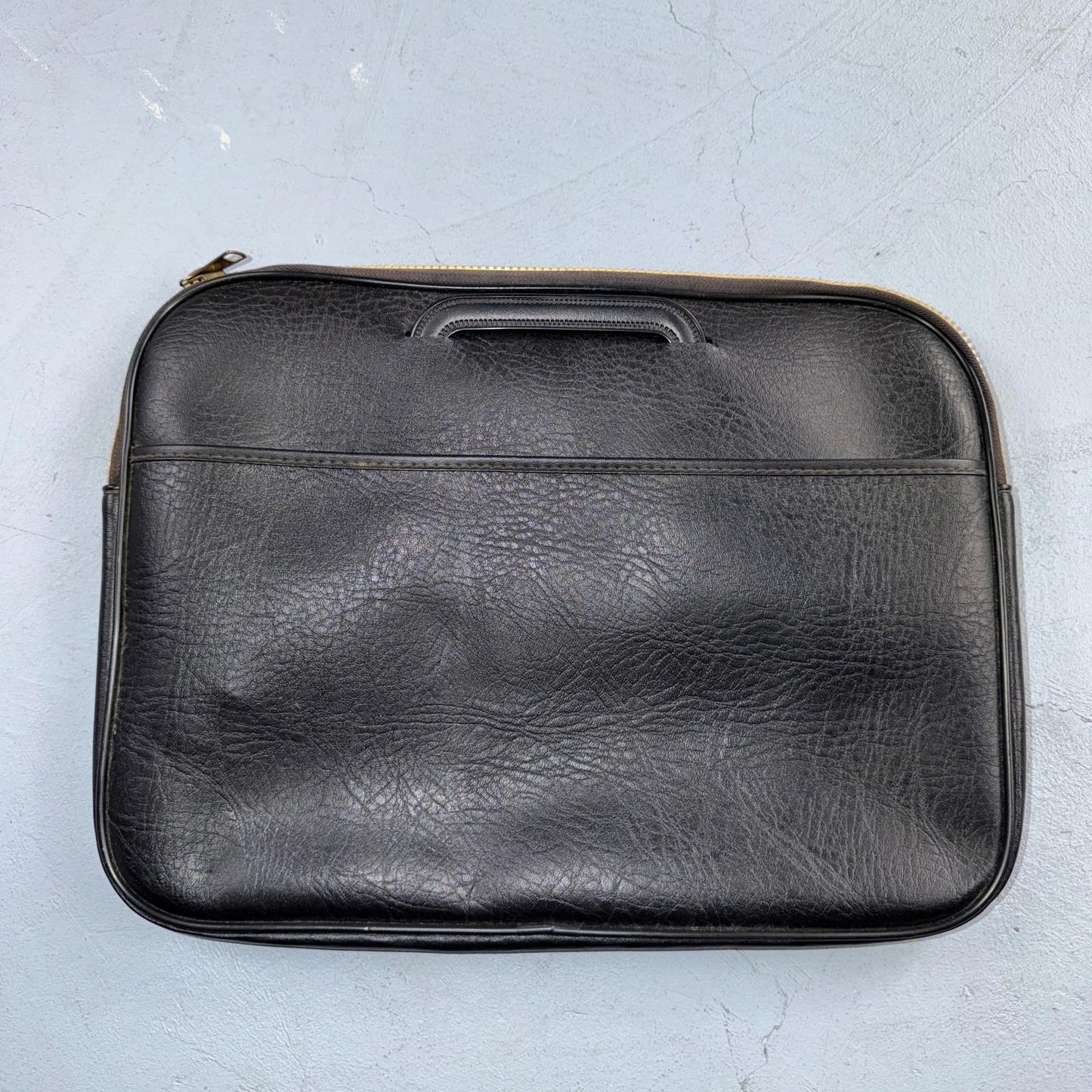 VTG Soft Faux Leather Briefcase Black Zipper Handle Scovill 80s 90s Rare Case