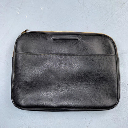 VTG Soft Faux Leather Briefcase Black Zipper Handle Scovill 80s 90s Rare Case