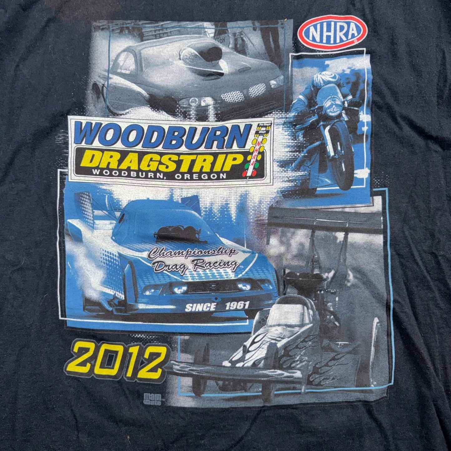 Drag Strip Woodburn Oregon VTG T Shirt 2012 Sports Cars Drifting Graphic NHRA