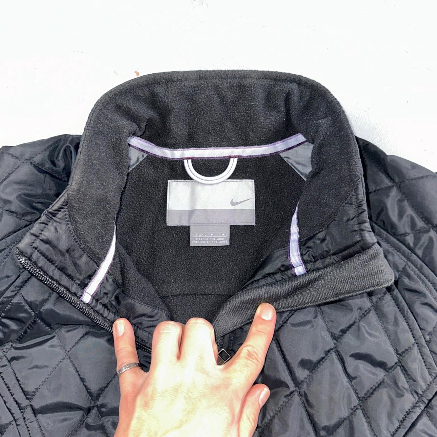 Nike Jacket VTG Womens M Black Quilted Full Zip Mock Neck Pockets Y2K 2000s