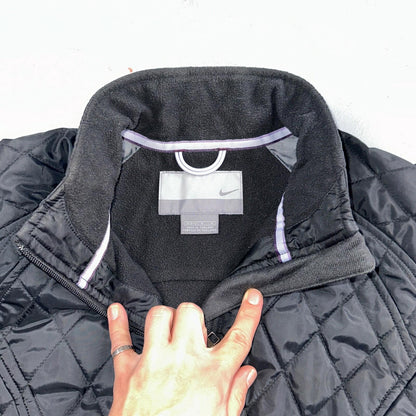 Nike Jacket VTG Womens M Black Quilted Full Zip Mock Neck Pockets Y2K 2000s
