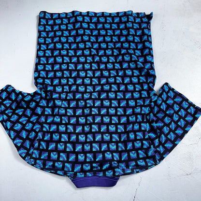 Carlyle VTG Short Sleeve Knit Polo Sz L Rockabilly Crazy Print Pattern Blue 70s