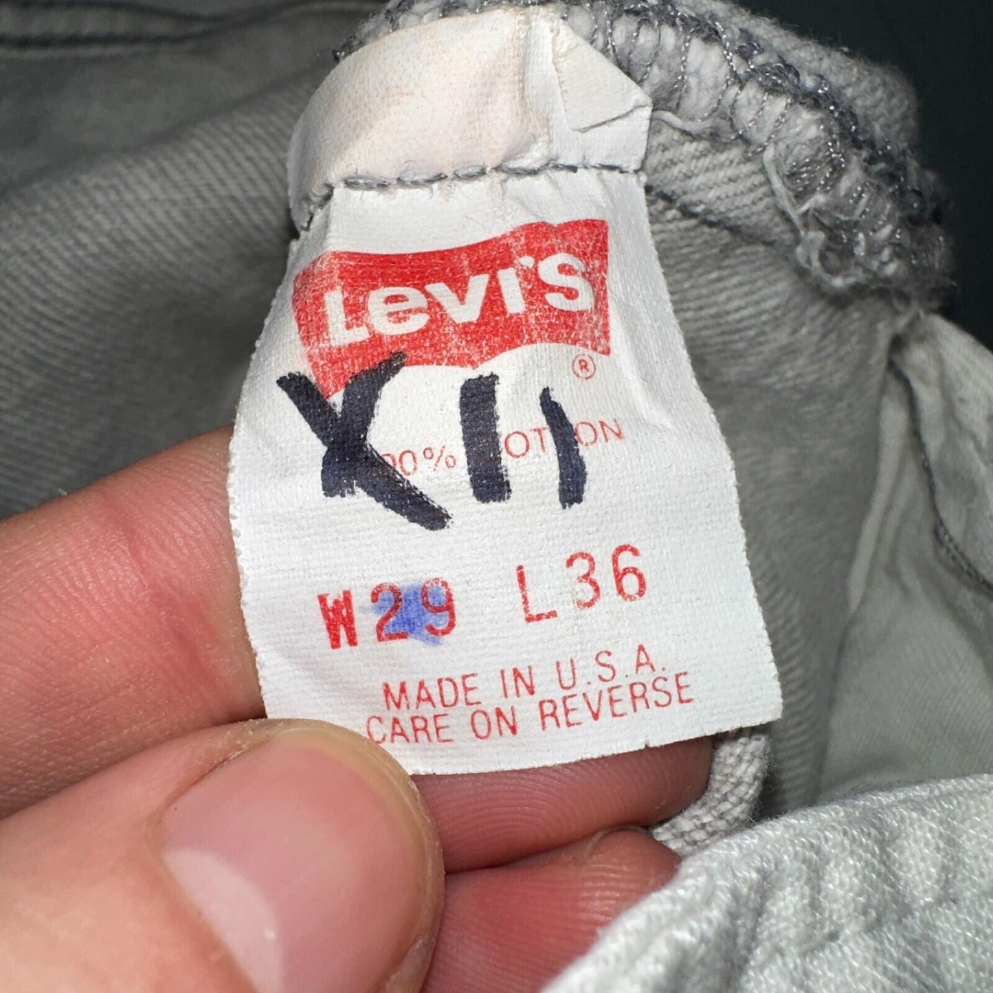 Levis 501 Vintage 80s USA XX Straight Leg Jeans Gray Acid Wash 29x36 Act 28x34