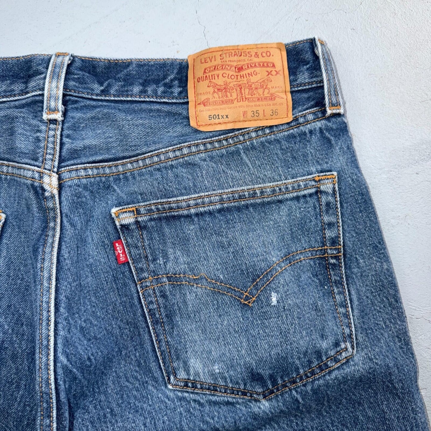 Levis 501 Vintage 90s USA XX Straight Leg Jeans Blue Thrashed 35x36 Act 33x32