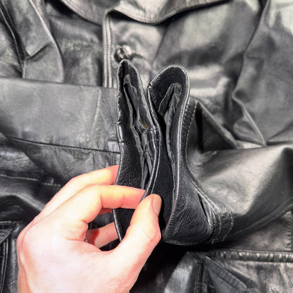 VTG Mens Long Length Vintage Leather Military Duster UNLined Rockabilly 60s Belt