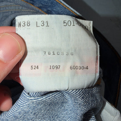 Levis 501 Vintage 90s USA XX Straight Leg Jeans Blue Light Wash 38x31 Act 36x27