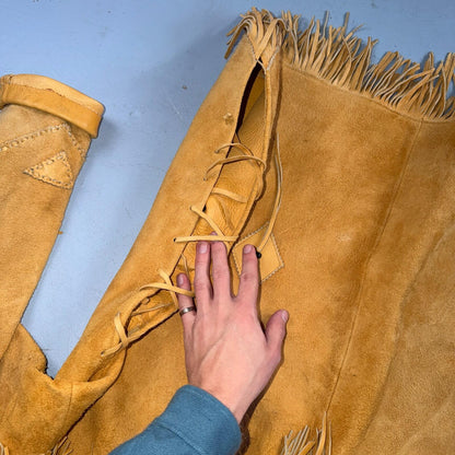 VTG Buckskin Montana Jacket Leather Fringe Western Leather Cowboy Suede 70s