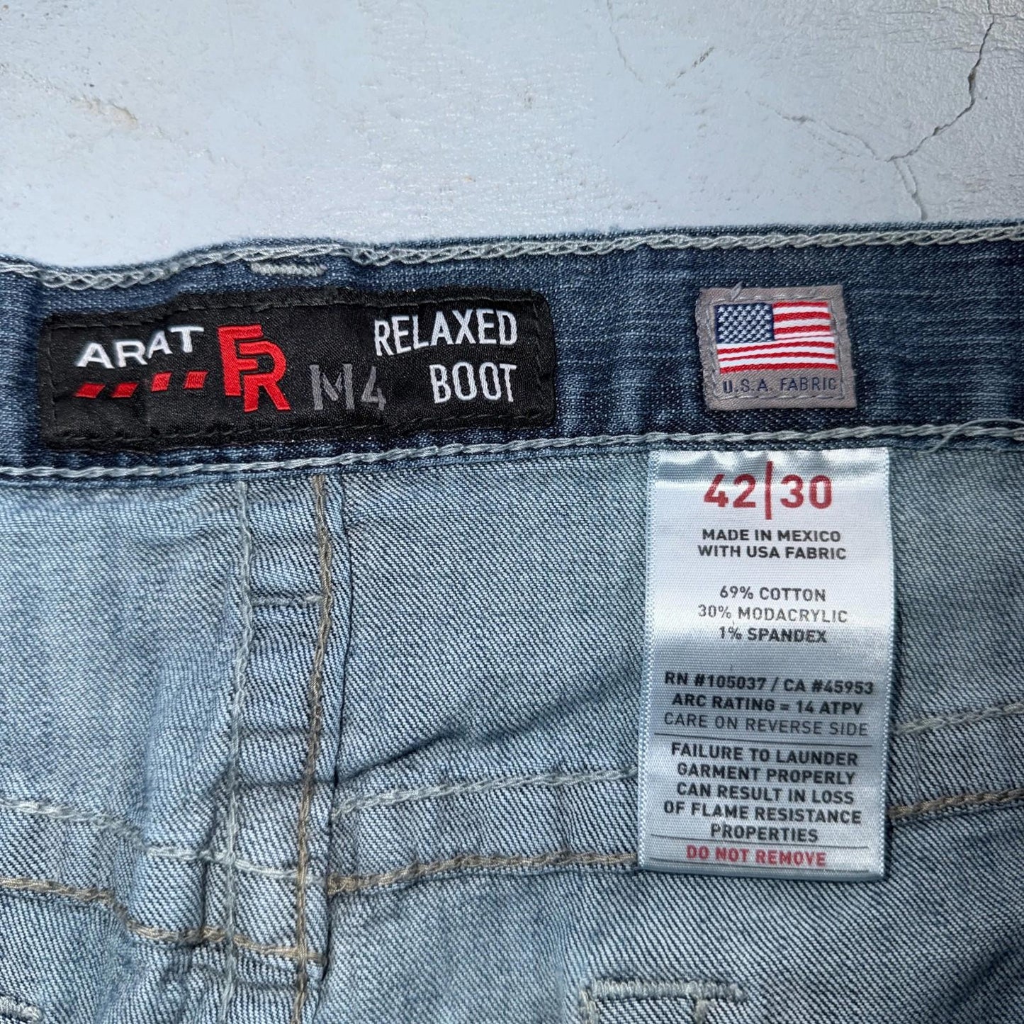 Ariat M4 FR Jeans Mens Blue Flame Resistant Cat 2 Relaxed Boot Cut 42x30 Denim