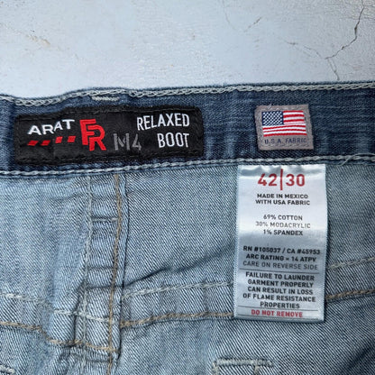 Ariat M4 FR Jeans Mens Blue Flame Resistant Cat 2 Relaxed Boot Cut 42x30 Denim