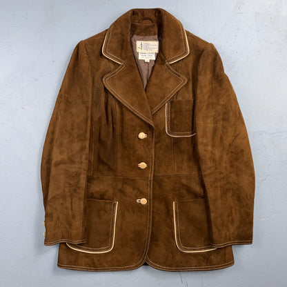 VTG Penneys 70s Suede Leather Button Up Jacket Brown Boho Hippie Western Sz 12