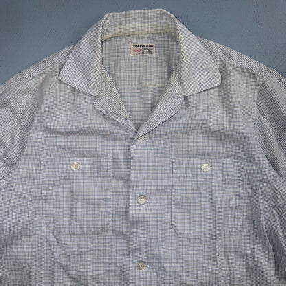 VTG 1950s Enro Trafalgar Loop Collar Button Up Shirt Cotton Rockabilly M Checker