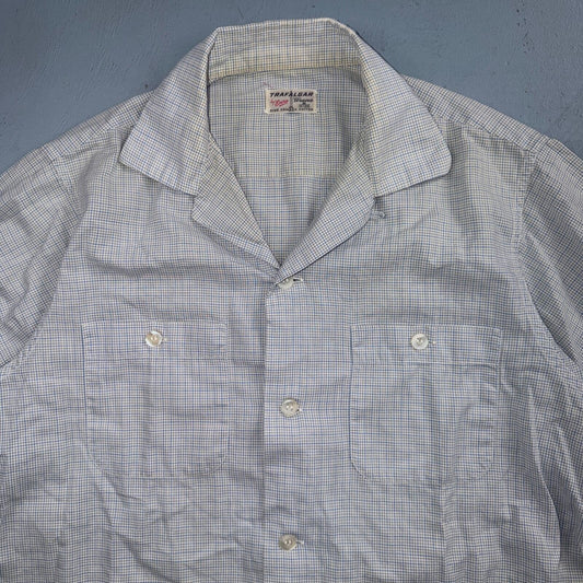 VTG 1950s Enro Trafalgar Loop Collar Button Up Shirt Cotton Rockabilly M Checker
