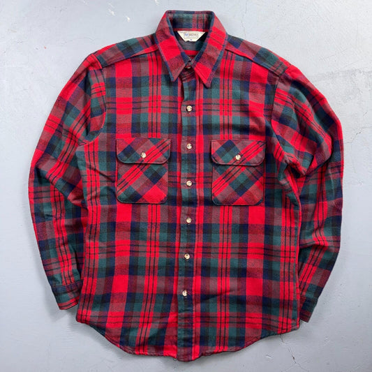 VTG Five Brother Shirt Mens M Shadow Plaid Flannel USA Red 1980s 80s Green Red