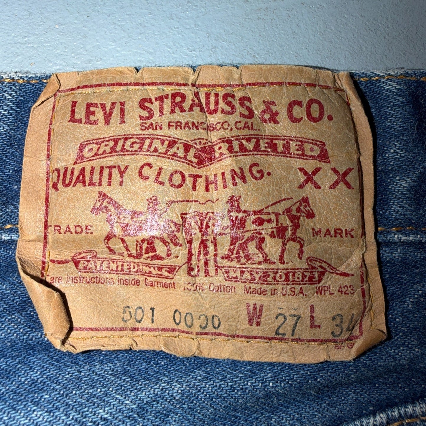 Levis 501 Vintage 80s USA XX Straight Leg Jeans Blue Light Wash 27x34 Act 25x29