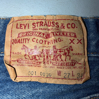 Levis 501 Vintage 80s USA XX Straight Leg Jeans Blue Light Wash 27x34 Act 25x29