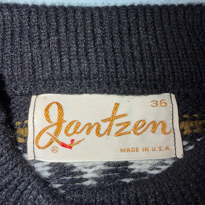 Jantzen Vintage Sweater Pullover Patterned Black Cardigan Size 36 Made USA 60s