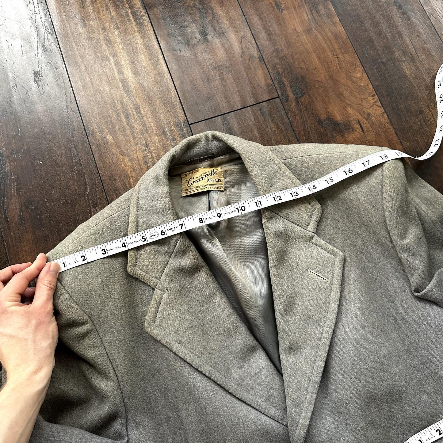 VTG 60s 50s Penneys Rockabilly Gray Wool Long Trench Coat Sz 40 Long Blazer