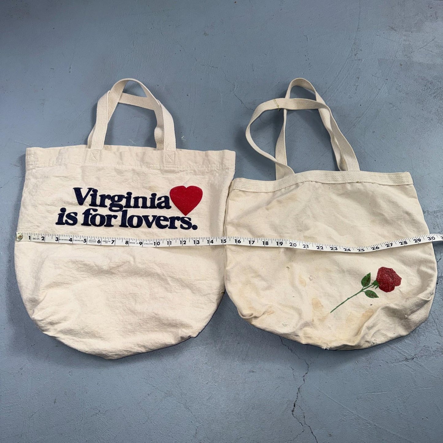 Vintage Boat & Tote Bag White Canvas Lot of 2 Virginia Is For Lovers Rose PDX
