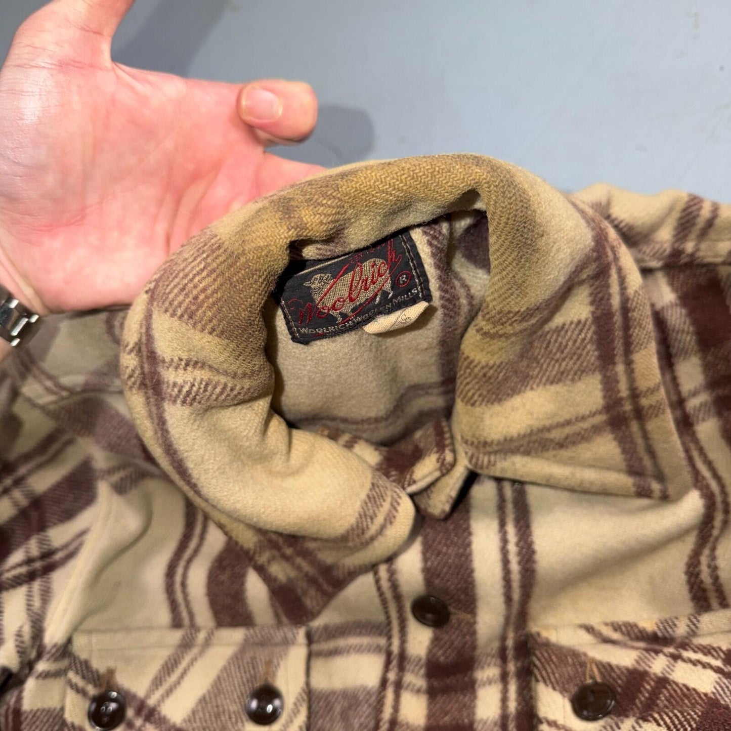 VTG 40s 50s Woolrich Jacket Size 38 Brown Ivory Mackinaw Hunter Plaid Wool RARE