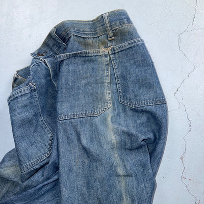 1940s WWII Navy Selvedge Denim Pants Seafarer Uniform Blue Jeans VTG 40s 30x28