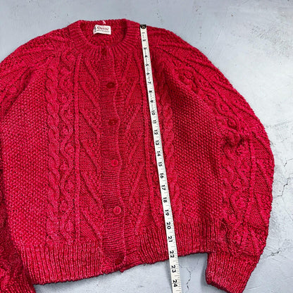 Vintage Orvis Sweater Cardigan Womens Pink Wool Cable Knit Chunky Vermont 90s