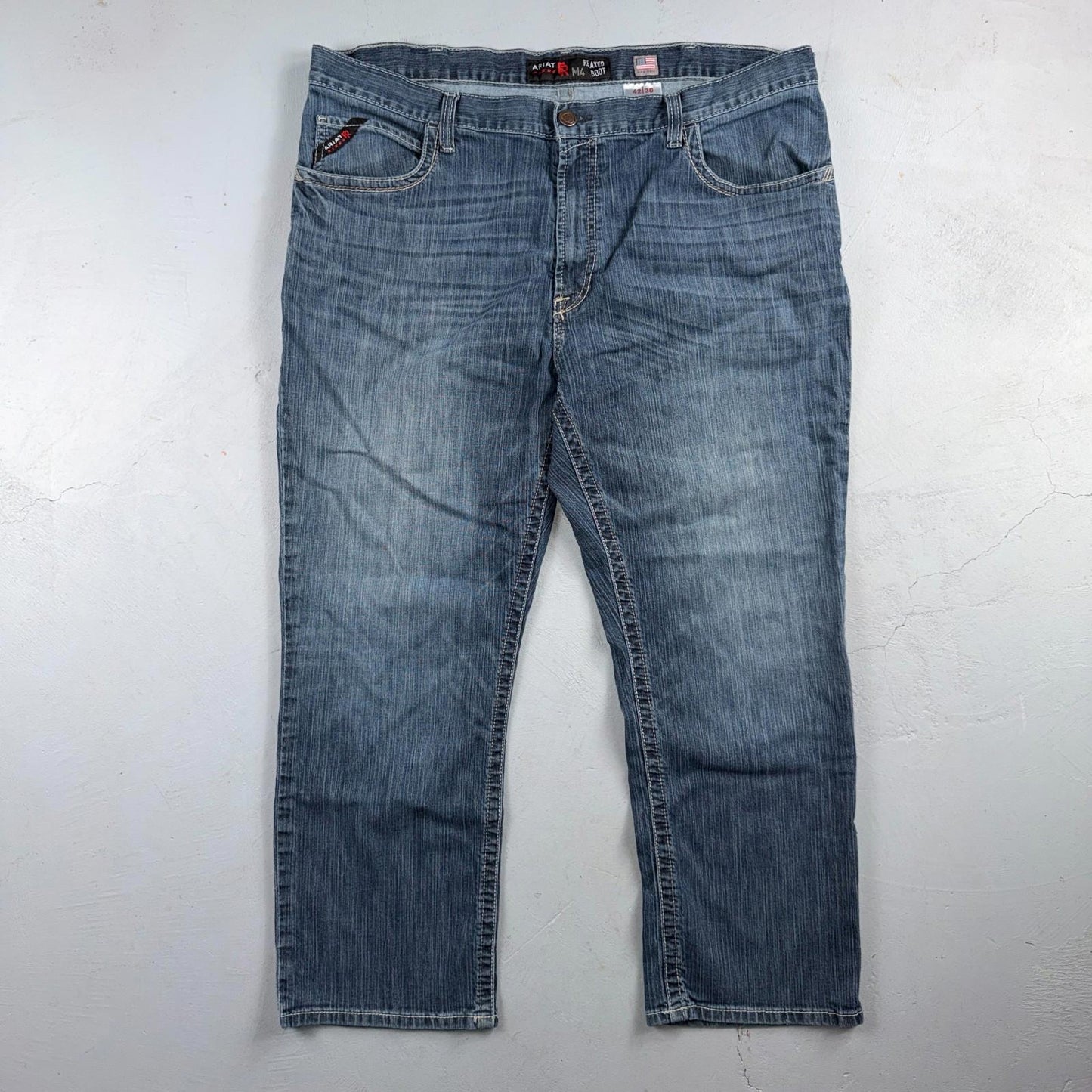 Ariat M4 FR Jeans Mens Blue Flame Resistant Cat 2 Relaxed Boot Cut 42x30 Denim