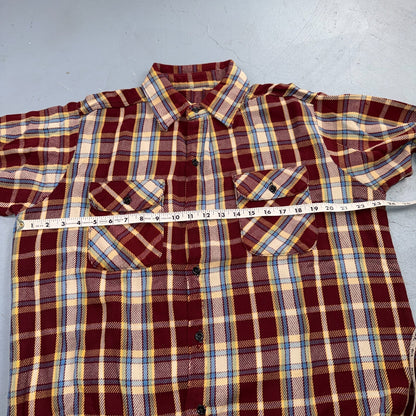 VTG 70s Burgundy Plaid Heavy Flannel Work Shirt Grunge Button Front Penneys Mac