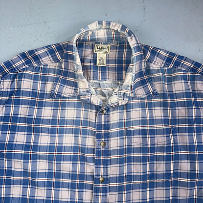 LL Bean Shirt Mens 2XL Blue Plaid Corduroy Button Down Traditional Fit VTG