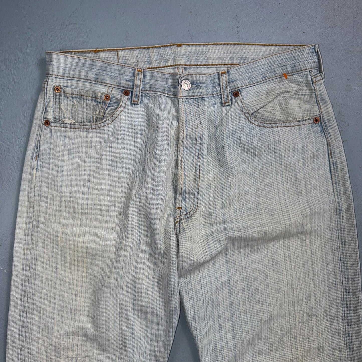 Levis 501 Vintage Y2K 90s XX Straight Leg Jeans Blue Light Wash Stripe Act 33x29