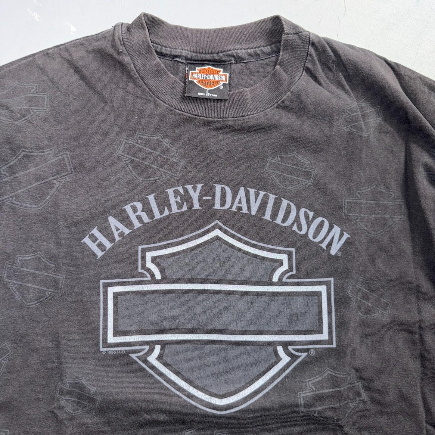 VTG 1995 Harley Davidson Alaska AOP Single Stitch 90s Faded Black Big Print