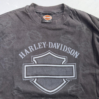 VTG 1995 Harley Davidson Alaska AOP Single Stitch 90s Faded Black Big Print