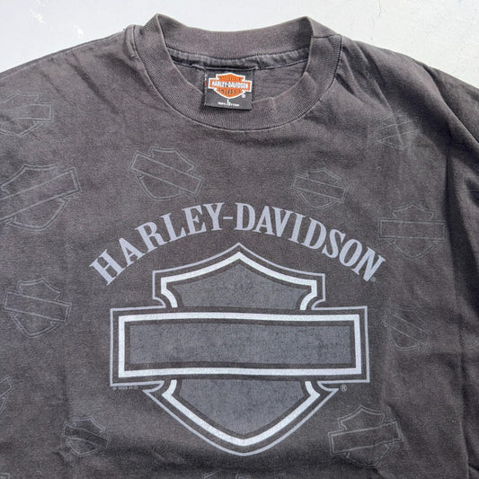 VTG 1995 Harley Davidson Alaska AOP Single Stitch 90s Faded Black Big Print