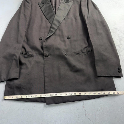 VTG 2Pc ABLA Italy Double Breasted Jacket 42 Silk Black Tux Lapel Fits Tuexedo