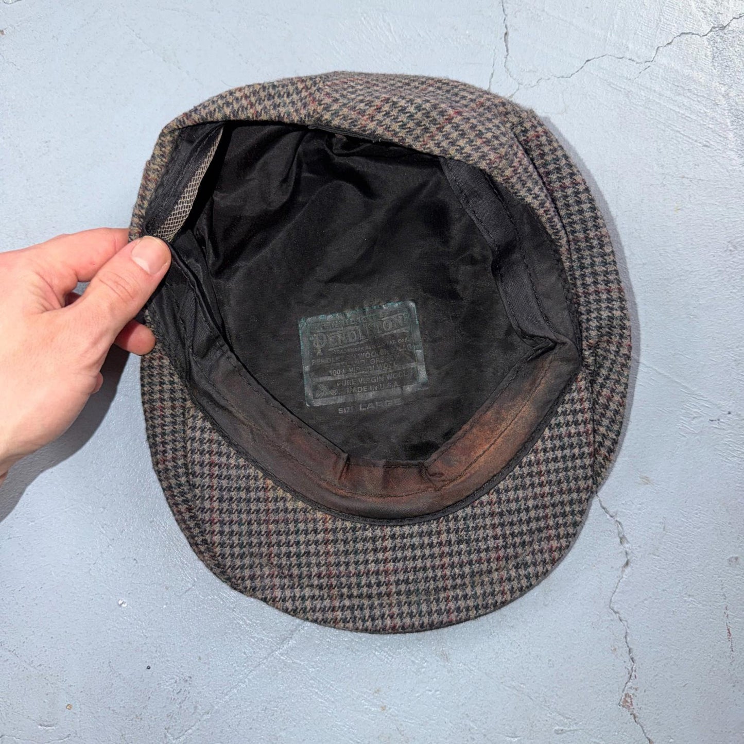 Vintage Pendleton Tweed Flat Cap 100% Virgin Wool Hat Men’s Large Newsboy Gray