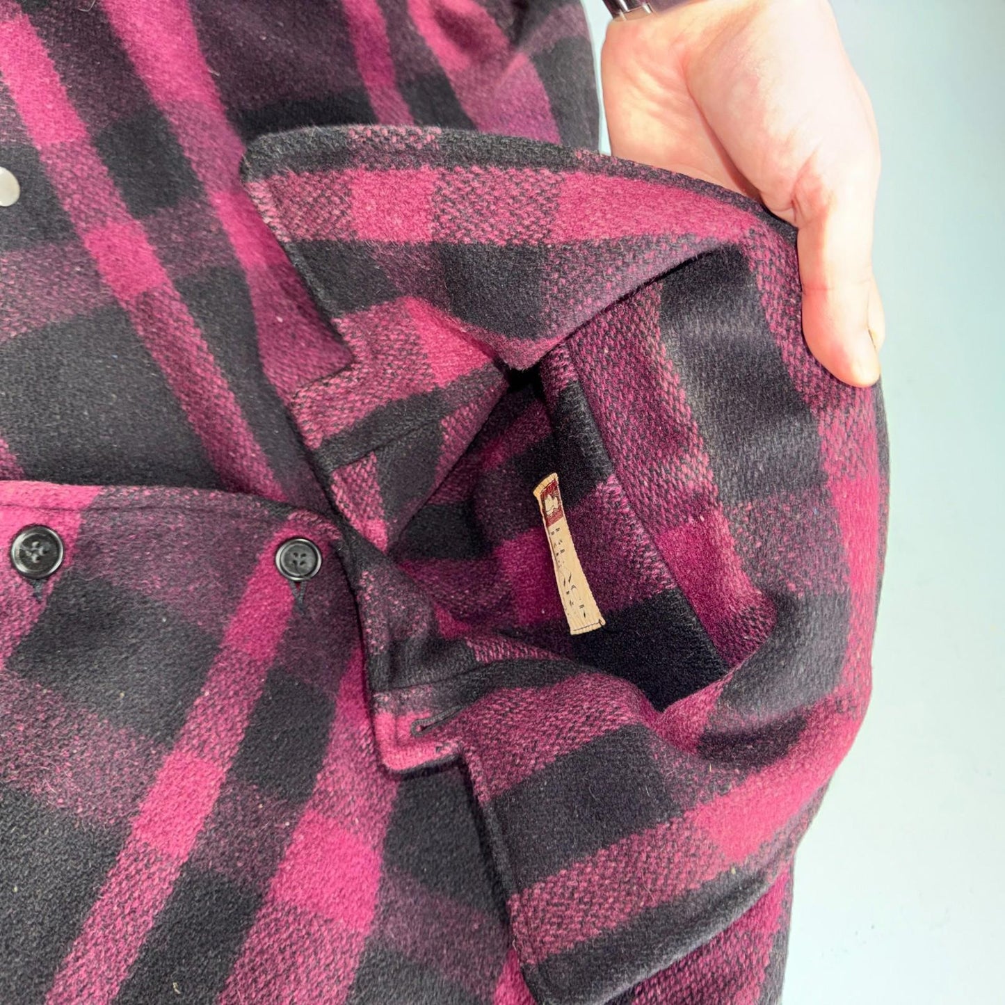 VTG 1950s Black Bear Purple Faded Double Mackinaw Wool Cruiser Jacket Filson 50s