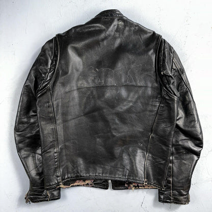 Vintage 50s 60s Black Leather Motorcycle Jacket Cafe Racer Biker 38 1950s 1960s