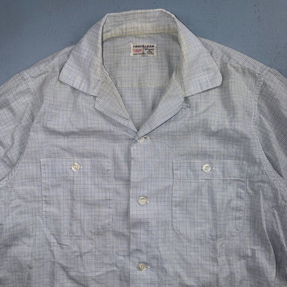 VTG 1950s Enro Trafalgar Loop Collar Button Up Shirt Cotton Rockabilly M Checker
