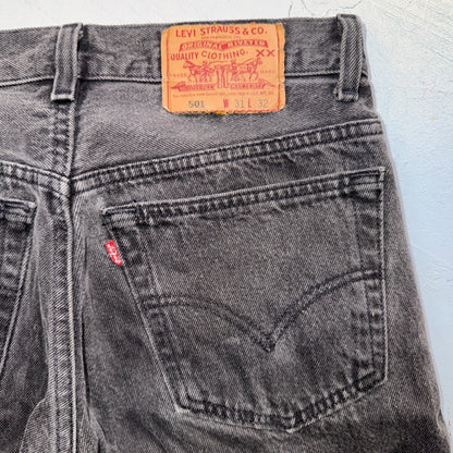 Levis 501 Vintage 90s USA XX Straight Leg Jeans Black Light Wash 31x32 Act 30x27
