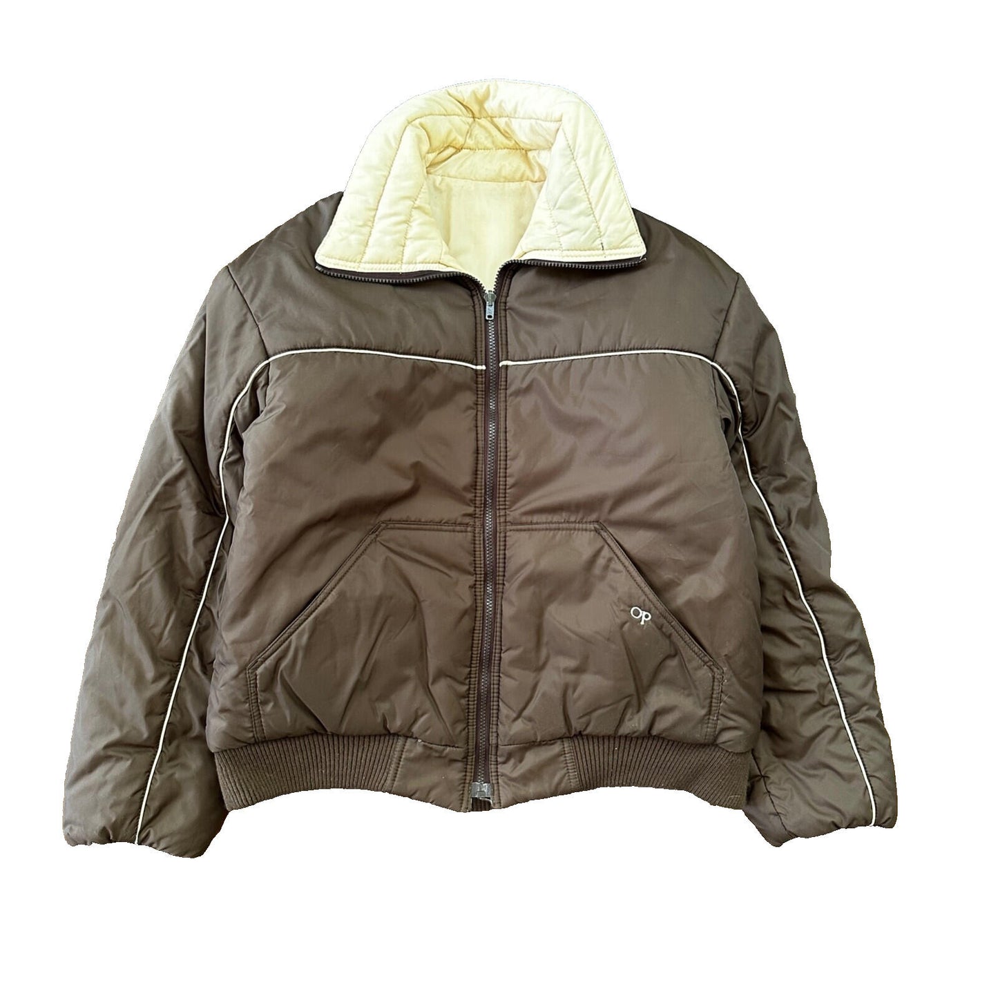 VTG Reversible Ocean Pacific Brown Insulated Puffer Jacket Double Sided 70s 80s