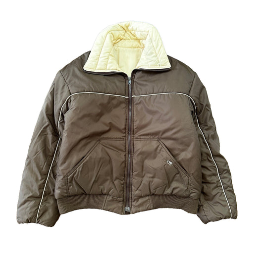 VTG Reversible Ocean Pacific Brown Insulated Puffer Jacket Double Sided 70s 80s