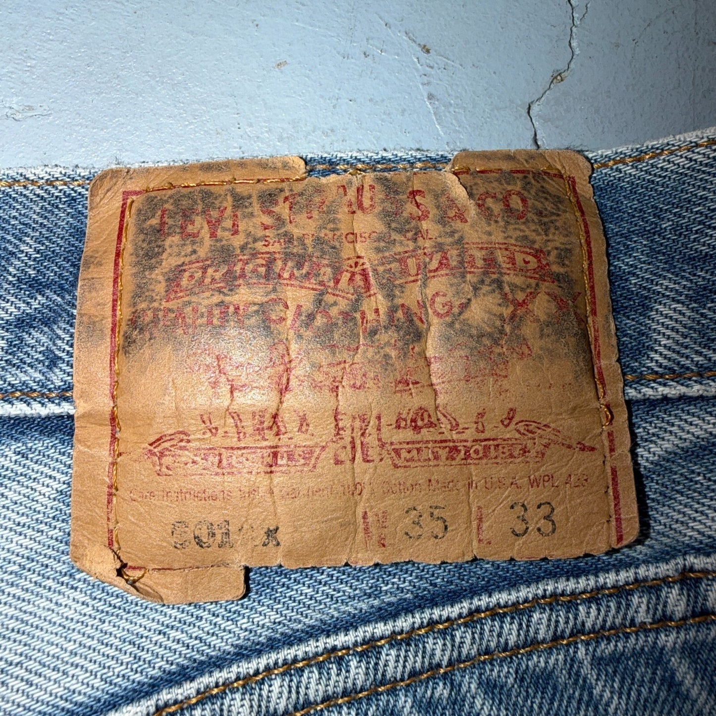 Levis 501 Vintage 90s USA XX Straight Leg Jeans Blue Light Wash 35x33 Act 34x29