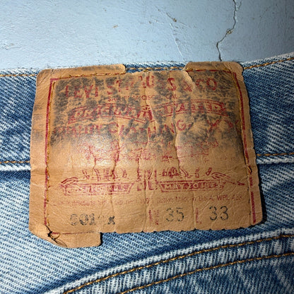 Levis 501 Vintage 90s USA XX Straight Leg Jeans Blue Light Wash 35x33 Act 34x29