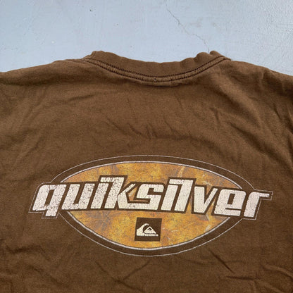 VTG Quiksilver Shirt Mens Short Sleeve Tee Brown Casual Y2K Size M Skateboard