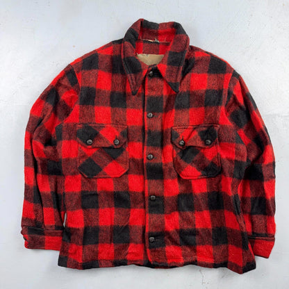 VTG 1950s Wool Buffalo Plaid Mackinaw Heavy Jacket Button Up Mohair Rockabilly