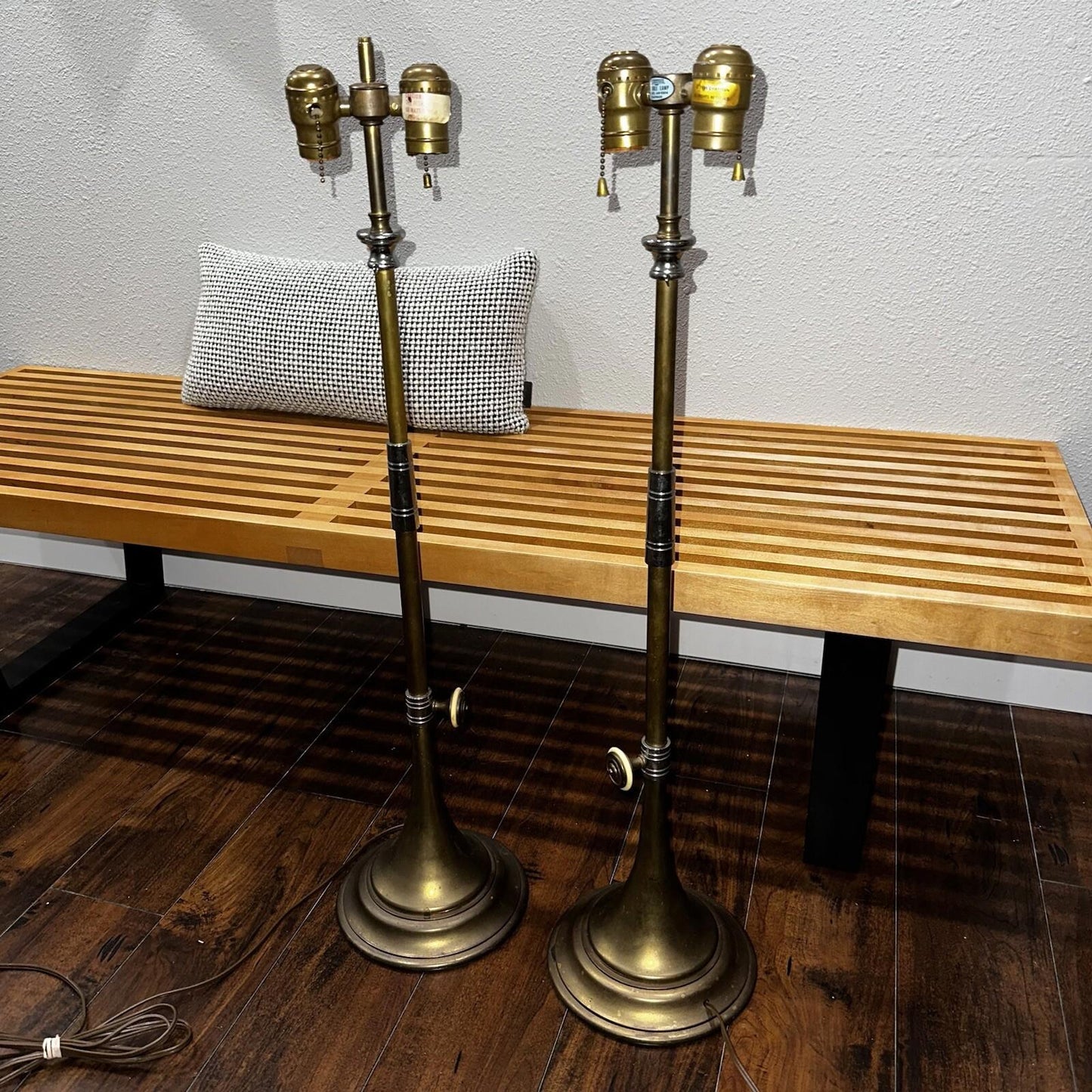 Pair 1986 CHAPMAN Tall Brass Horn Shaped Lamps 1985 Vintage MCM Design Nelson