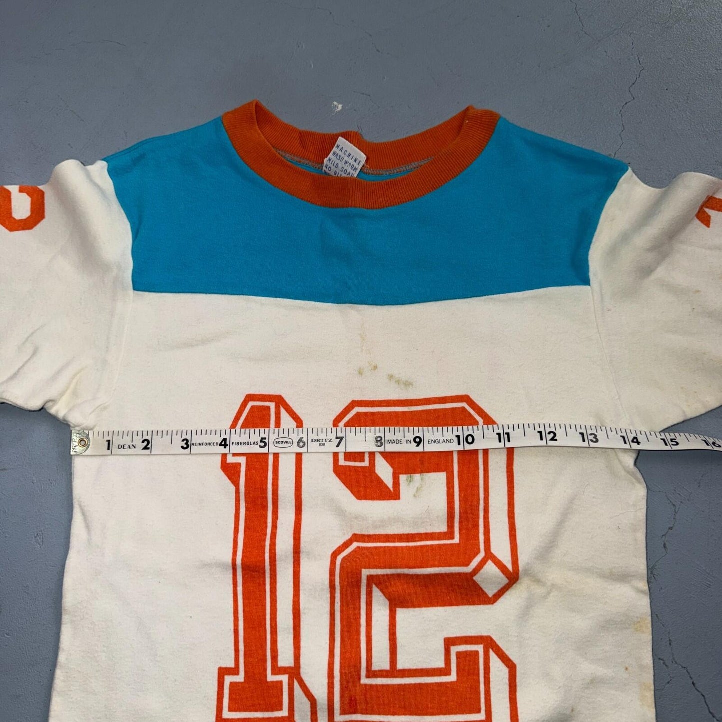 Vintage 70s Ego Trix T-Shirt Jersey Raglan USA Blue Orange #12 Distressed