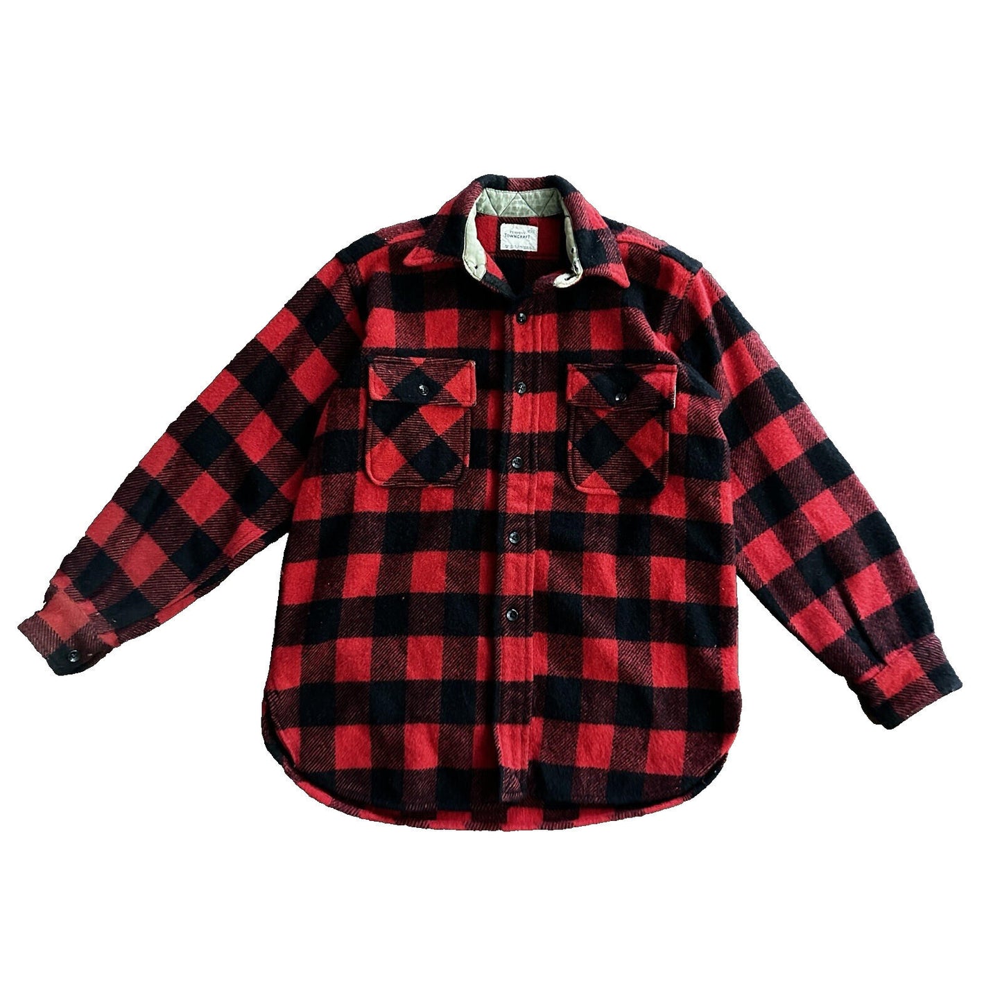 Vintage Penneys Towncraft Red Black Plaid Flannel Shirt Sz M Checker 60s 70s