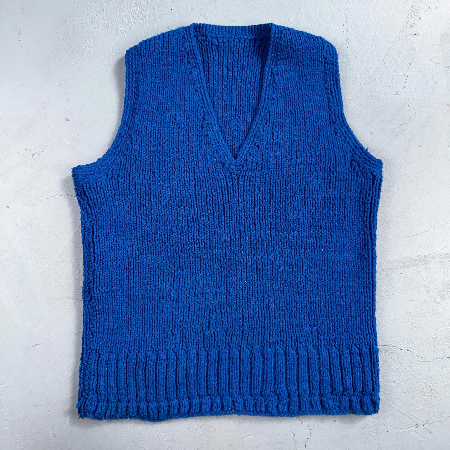 VTG Blue Vest Knitted Sleeveless Sweater Pullover Handmade Knit 70s 1970s