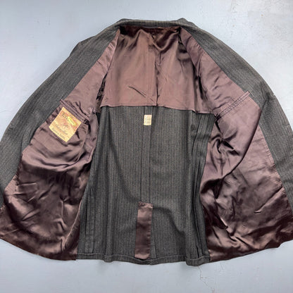 VTG Mens 2 PC Suit 46 Jacket Coat Pants Gray Rockabilly 60s 1960s HBT Drop Loop
