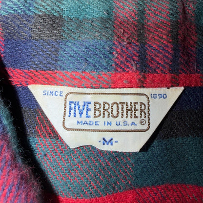 VTG Five Brother Shirt Mens M Shadow Plaid Flannel USA Red 1980s 80s Green Red